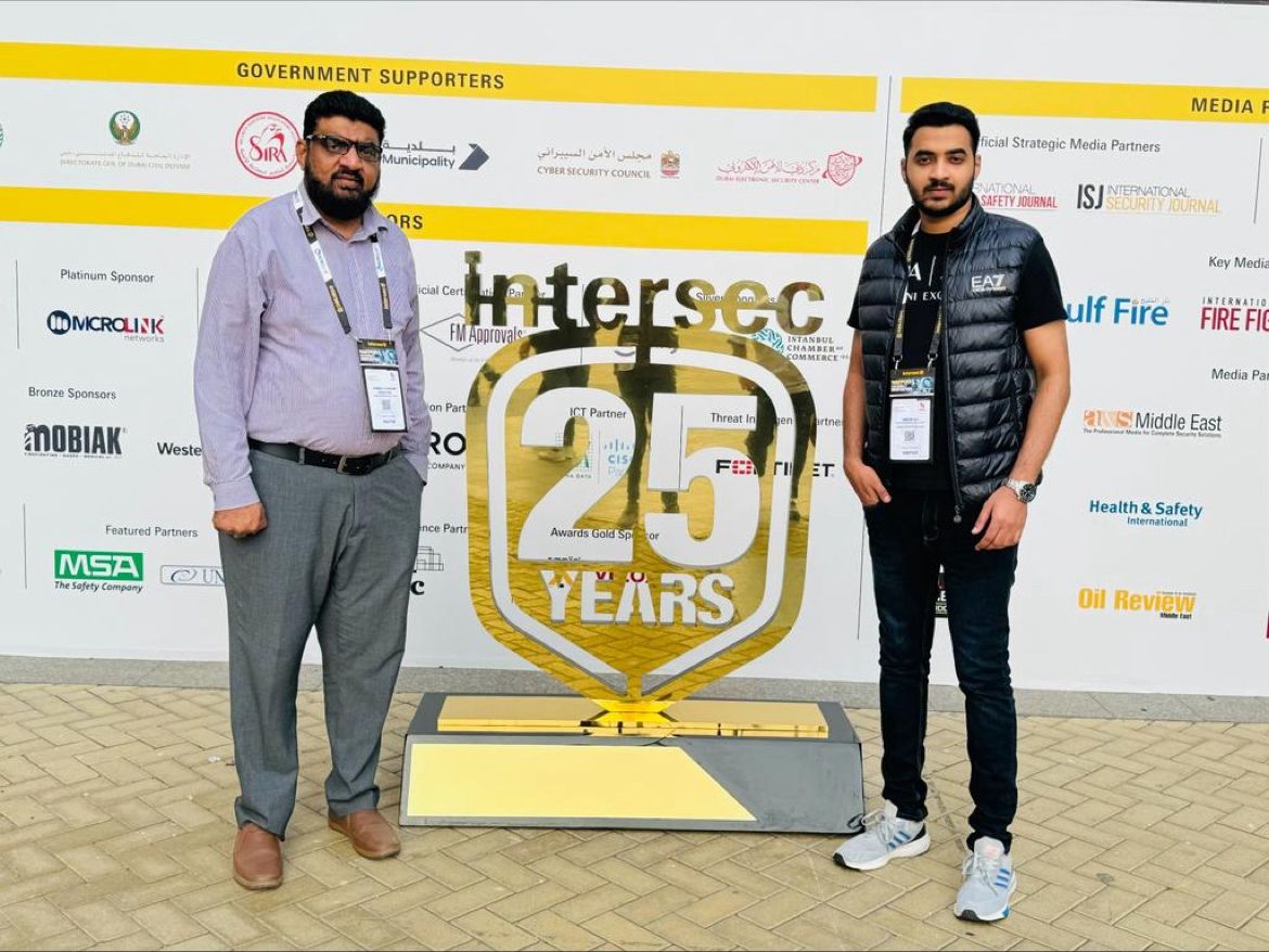 Mr Khurram and Mr Abeer are standing at Intersec event held in Dubai, UAE.