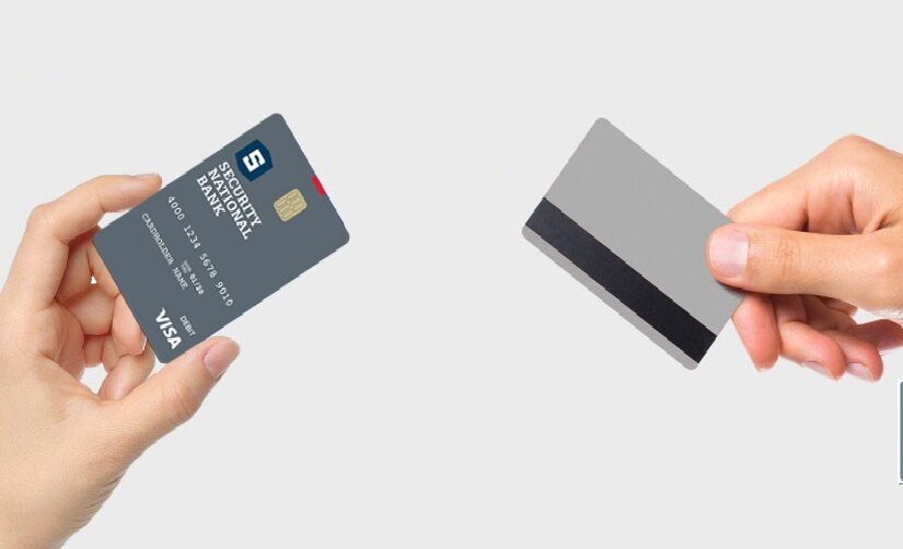 A chip and smart cards in hands.