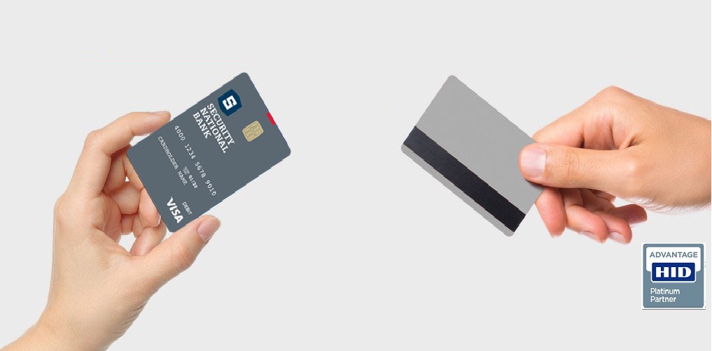 A chip and smart cards in hands.